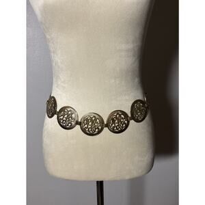 Vintage 1960's Freirich Monogram Circle Belt Women’s Size 6 Or 8 Gold Tone